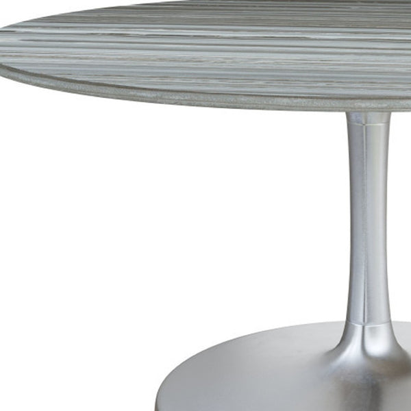 HomeRoots 60" Gray Marble Round Dining Table with Silver Aluminum Pedestal Base for Modern Elegance & Style 572223