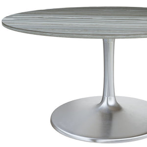 HomeRoots 60" Gray Marble Round Dining Table with Silver Aluminum Pedestal Base for Modern Elegance & Style 572223