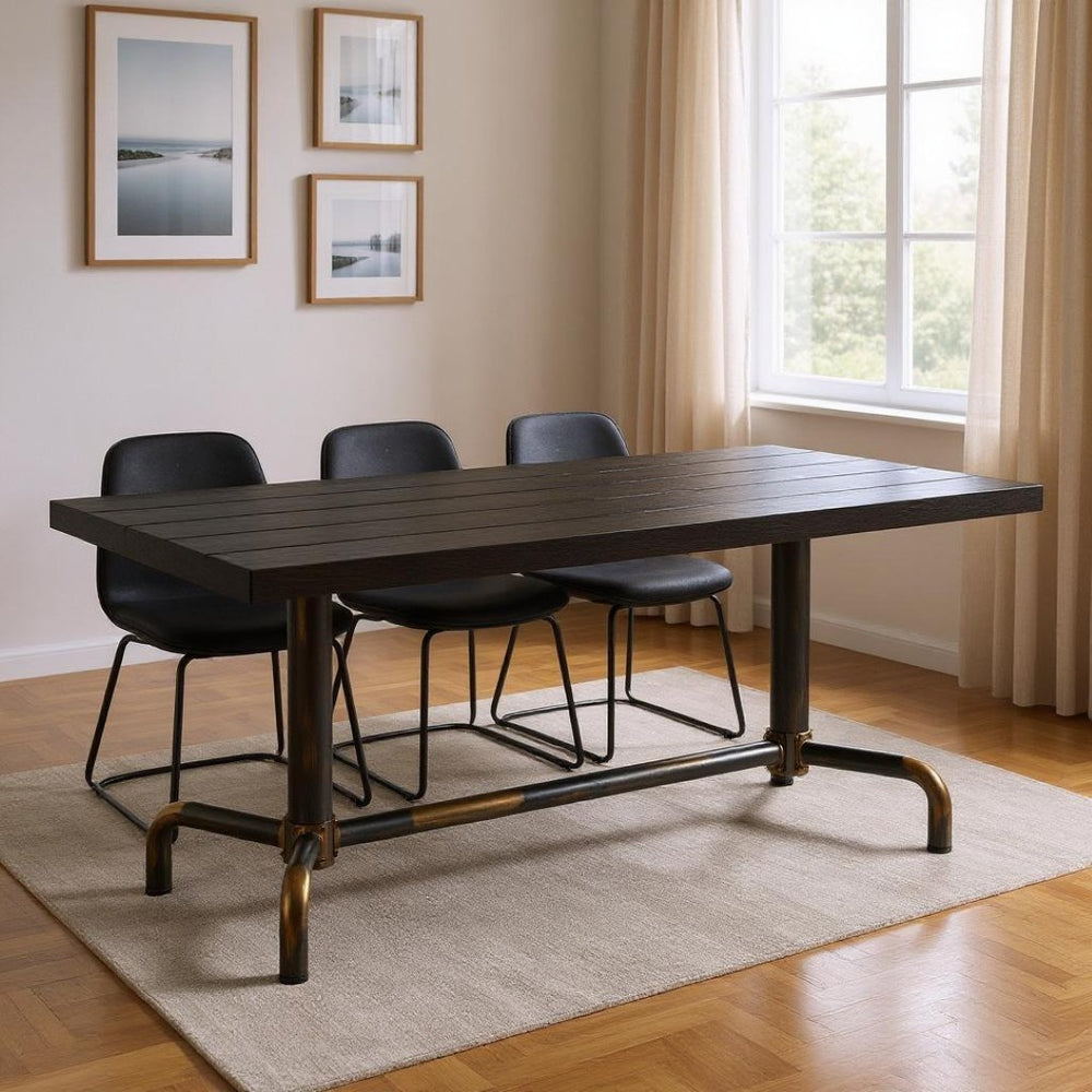 HomeRoots 71" Black and Gold Trestle Dining Table – Stylish Modern Design for Dining, Workspace & Entertaining 572225