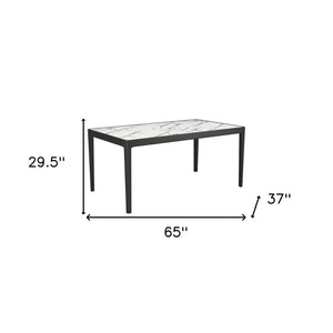 HomeRoots 65" Modern Two-Tone Faux Marble and Solid Wood Dining Table for Stylish Meals and Versatile Use 572229