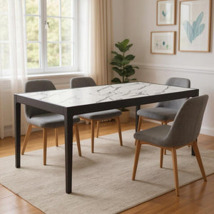 HomeRoots 65" Modern Two-Tone Faux Marble and Solid Wood Dining Table for Stylish Meals and Versatile Use 572229