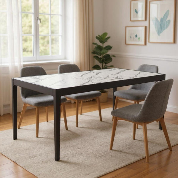 HomeRoots 65" Modern Two-Tone Faux Marble and Solid Wood Dining Table for Stylish Meals and Versatile Use 572229