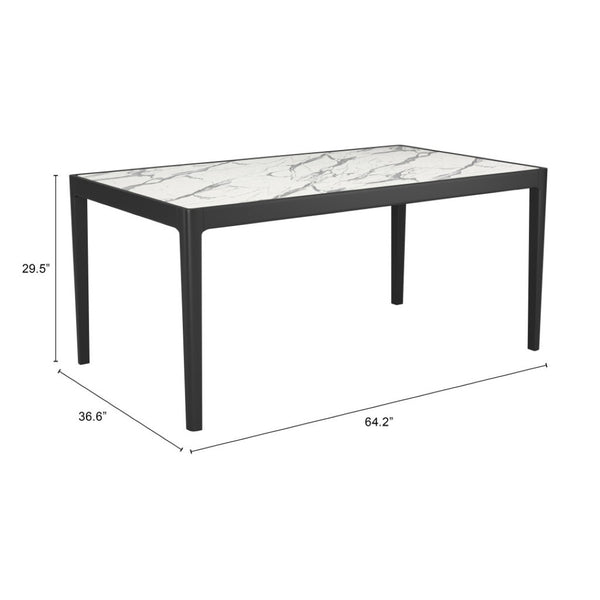 HomeRoots 65" Modern Two-Tone Faux Marble and Solid Wood Dining Table for Stylish Meals and Versatile Use 572229