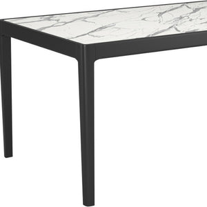 HomeRoots 65" Modern Two-Tone Faux Marble and Solid Wood Dining Table for Stylish Meals and Versatile Use 572229