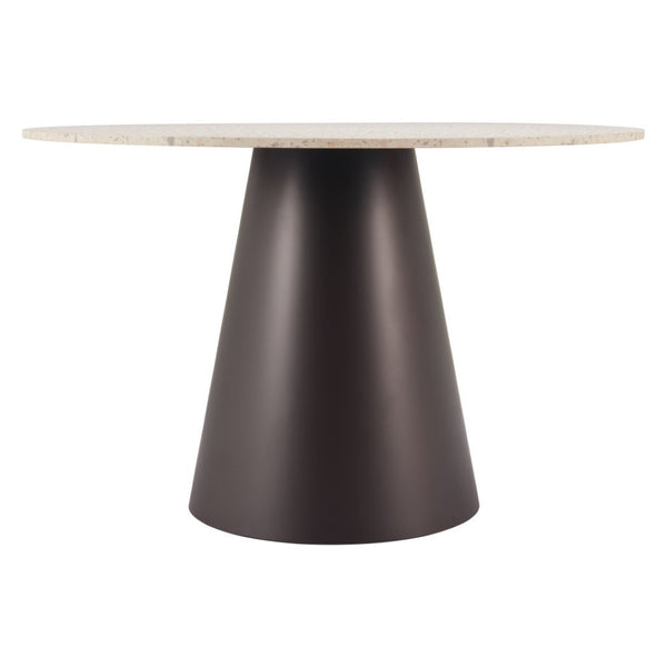 HomeRoots 48" Beige Round Dining Table with Steel Pedestal Base - Modern Elegance for Any Space, Seats 4! 572230
