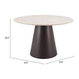 HomeRoots 48" Beige Round Dining Table with Steel Pedestal Base - Modern Elegance for Any Space, Seats 4! 572230
