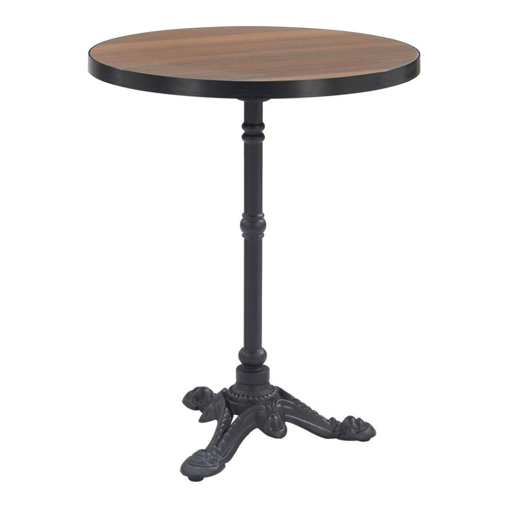HomeRoots 24" Compact Walnut and Black Round Dining Table with Pedestal Base for Modern Spaces and Style 572235