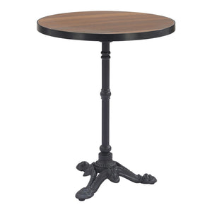 HomeRoots 24" Compact Walnut and Black Round Dining Table with Pedestal Base for Modern Spaces and Style 572235