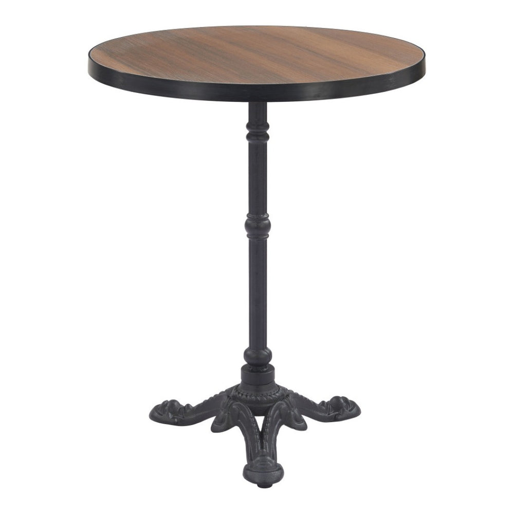 HomeRoots 24" Compact Walnut and Black Round Dining Table with Pedestal Base for Modern Spaces and Style 572235