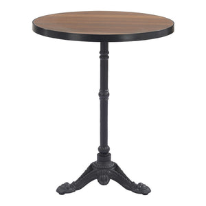 HomeRoots 24" Compact Walnut and Black Round Dining Table with Pedestal Base for Modern Spaces and Style 572235