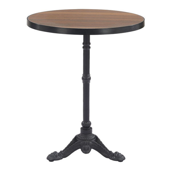 HomeRoots 24" Compact Walnut and Black Round Dining Table with Pedestal Base for Modern Spaces and Style 572235