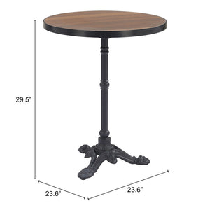 HomeRoots 24" Compact Walnut and Black Round Dining Table with Pedestal Base for Modern Spaces and Style 572235