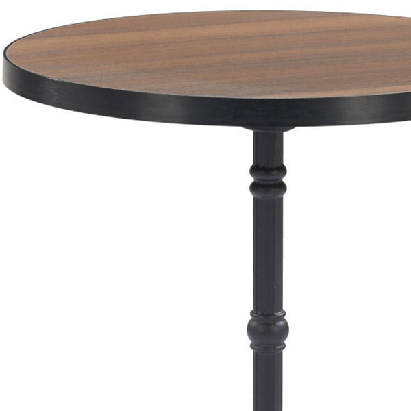 HomeRoots 24" Compact Walnut and Black Round Dining Table with Pedestal Base for Modern Spaces and Style 572235