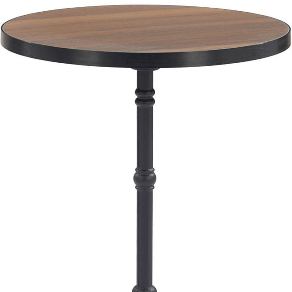 HomeRoots 24" Compact Walnut and Black Round Dining Table with Pedestal Base for Modern Spaces and Style 572235