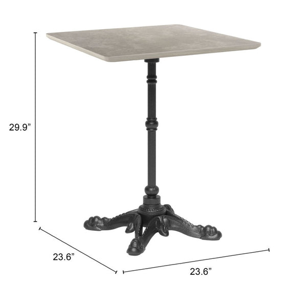 HomeRoots 24" Modern Gray and Black Square Dining Table with Pedestal Base for Compact Spaces and Dining 572236