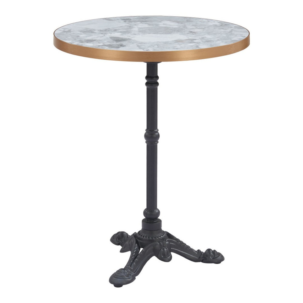 HomeRoots 24" Modern Gray and White Round Dining Table with Sleek Black Aluminum Pedestal Base for Small Spaces 572237