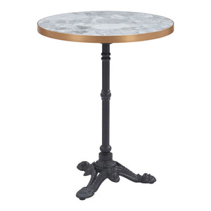 HomeRoots 24" Modern Gray and White Round Dining Table with Sleek Black Aluminum Pedestal Base for Small Spaces 572237