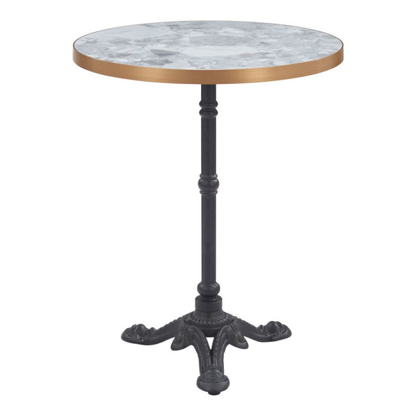 HomeRoots 24" Modern Gray and White Round Dining Table with Sleek Black Aluminum Pedestal Base for Small Spaces 572237