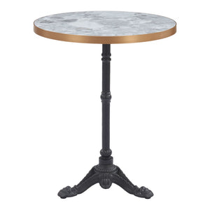 HomeRoots 24" Modern Gray and White Round Dining Table with Sleek Black Aluminum Pedestal Base for Small Spaces 572237