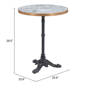 HomeRoots 24" Modern Gray and White Round Dining Table with Sleek Black Aluminum Pedestal Base for Small Spaces 572237