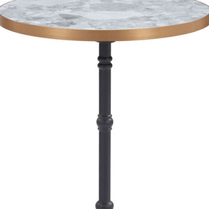 HomeRoots 24" Modern Gray and White Round Dining Table with Sleek Black Aluminum Pedestal Base for Small Spaces 572237