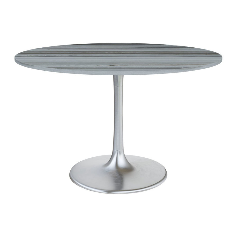 HomeRoots 48" Gray and Silver Marble Round Dining Table with Aluminum Pedestal Base for Modern Elegance 572238