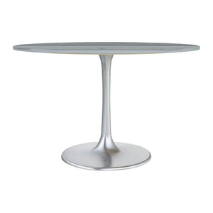 HomeRoots 48" Gray and Silver Marble Round Dining Table with Aluminum Pedestal Base for Modern Elegance 572238
