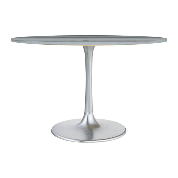 HomeRoots 48" Gray and Silver Marble Round Dining Table with Aluminum Pedestal Base for Modern Elegance 572238