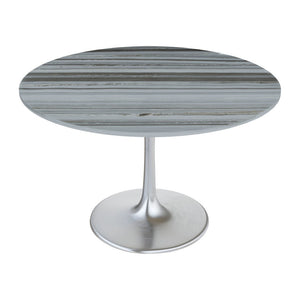 HomeRoots 48" Gray and Silver Marble Round Dining Table with Aluminum Pedestal Base for Modern Elegance 572238