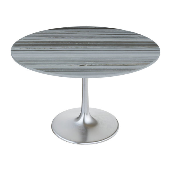 HomeRoots 48" Gray and Silver Marble Round Dining Table with Aluminum Pedestal Base for Modern Elegance 572238