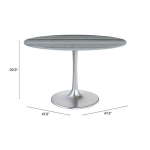 HomeRoots 48" Gray and Silver Marble Round Dining Table with Aluminum Pedestal Base for Modern Elegance 572238