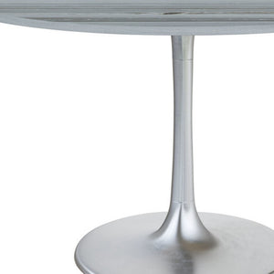 HomeRoots 48" Gray and Silver Marble Round Dining Table with Aluminum Pedestal Base for Modern Elegance 572238