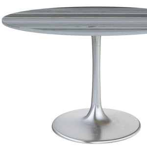 HomeRoots 48" Gray and Silver Marble Round Dining Table with Aluminum Pedestal Base for Modern Elegance 572238