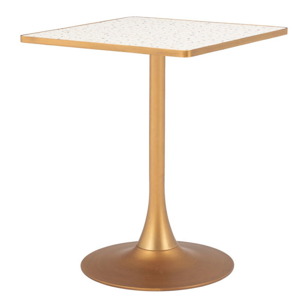 HomeRoots 24" Chic Beige and Gold Square Dining Table with Pedestal Base - Perfect for Small Spaces & Modern Homes 572239