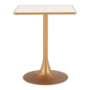 HomeRoots 24" Chic Beige and Gold Square Dining Table with Pedestal Base - Perfect for Small Spaces & Modern Homes 572239