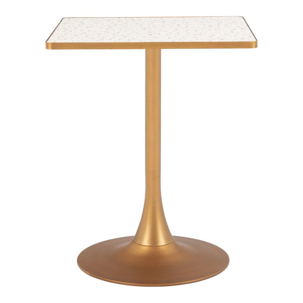 HomeRoots 24" Chic Beige and Gold Square Dining Table with Pedestal Base - Perfect for Small Spaces & Modern Homes 572239