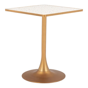 HomeRoots 24" Chic Beige and Gold Square Dining Table with Pedestal Base - Perfect for Small Spaces & Modern Homes 572239