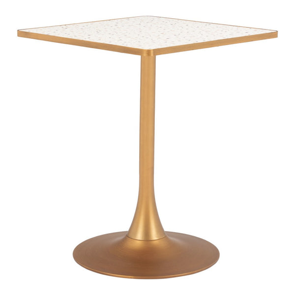 HomeRoots 24" Chic Beige and Gold Square Dining Table with Pedestal Base - Perfect for Small Spaces & Modern Homes 572239