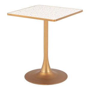 HomeRoots 24" Chic Beige and Gold Square Dining Table with Pedestal Base - Perfect for Small Spaces & Modern Homes 572239