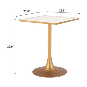 HomeRoots 24" Chic Beige and Gold Square Dining Table with Pedestal Base - Perfect for Small Spaces & Modern Homes 572239
