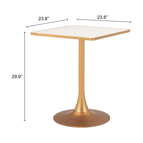HomeRoots 24" Chic Beige and Gold Square Dining Table with Pedestal Base - Perfect for Small Spaces & Modern Homes 572239