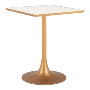 HomeRoots 24" Chic Beige and Gold Square Dining Table with Pedestal Base - Perfect for Small Spaces & Modern Homes 572239
