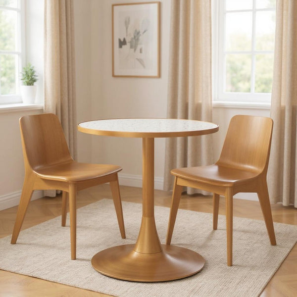 HomeRoots 24" Beige Faux-Terrazzo Round Dining Table with Gold Steel Base - Chic, Compact & Versatile Design 572240