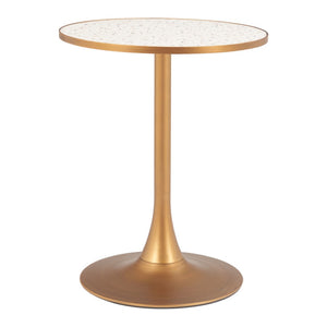 HomeRoots 24" Beige Faux-Terrazzo Round Dining Table with Gold Steel Base - Chic, Compact & Versatile Design 572240