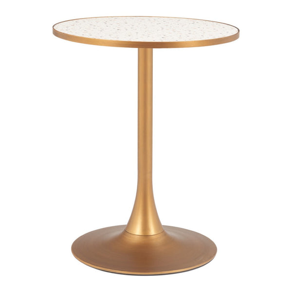 HomeRoots 24" Beige Faux-Terrazzo Round Dining Table with Gold Steel Base - Chic, Compact & Versatile Design 572240
