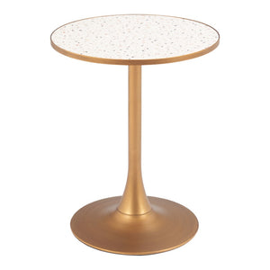 HomeRoots 24" Beige Faux-Terrazzo Round Dining Table with Gold Steel Base - Chic, Compact & Versatile Design 572240