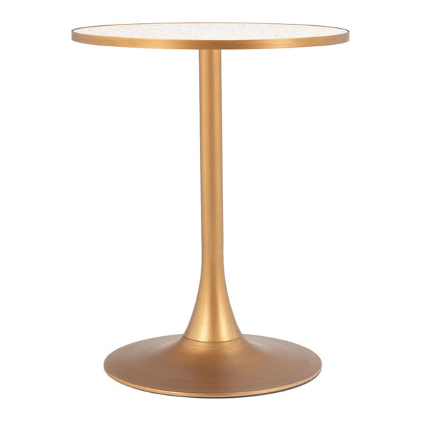 HomeRoots 24" Beige Faux-Terrazzo Round Dining Table with Gold Steel Base - Chic, Compact & Versatile Design 572240