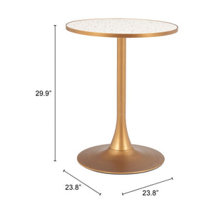 HomeRoots 24" Beige Faux-Terrazzo Round Dining Table with Gold Steel Base - Chic, Compact & Versatile Design 572240
