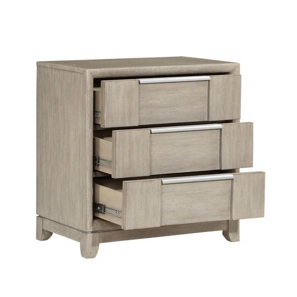 English Elm Light Gray 3-Drawer Nightstand with Charging Port, Modern Ash Veneer Bedside Table, Pewter Hardware, 28"x17.5"x29" B011P363262