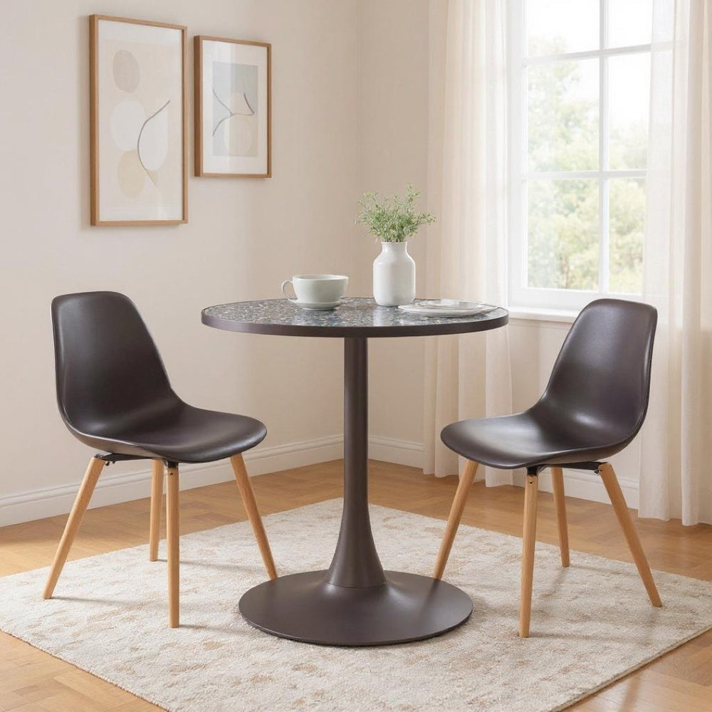 HomeRoots 24" Modern Industrial Round Dining Table with Black Faux-Terrazzo Top & Bronze Steel Base, Seats 2 572241